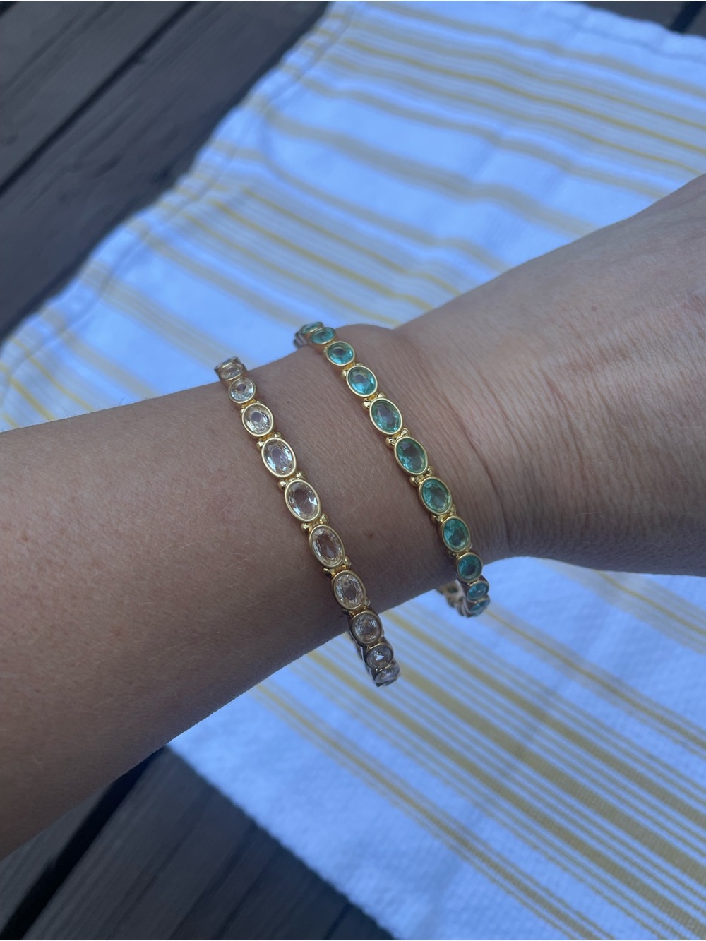 NWT Julie Vos Gold Blue Crystal Accented Gold Mykonos Bangle - Picture 8 of 8